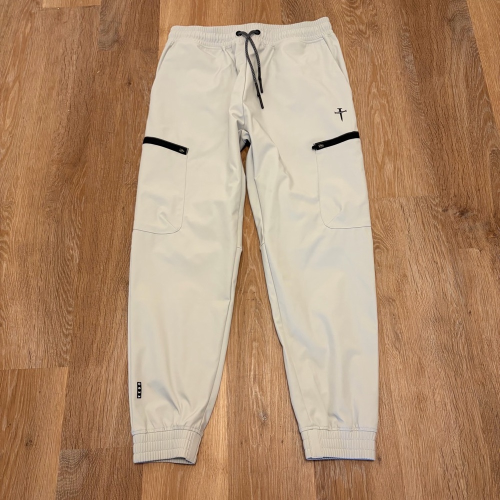 Three Nails Light Gray Joggers Mens Large Performance Stretch Christian